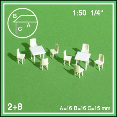 2 tables carrées et 8 chaises échelle 1:50