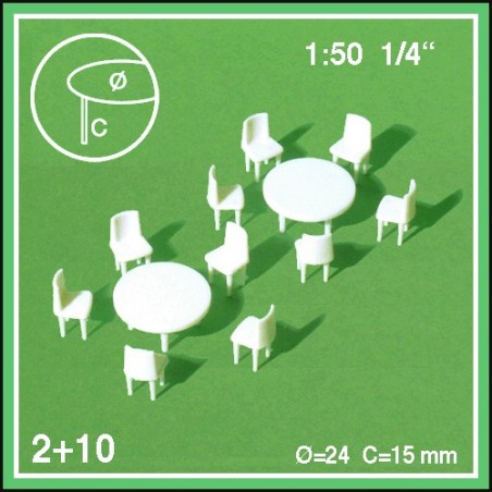 2 tables rondes et 10 chaises échelle 1:50