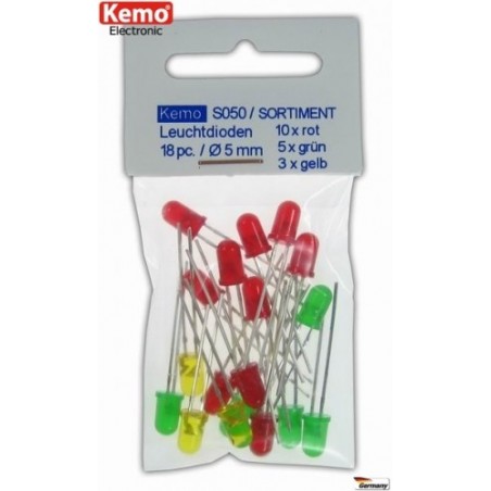 Assortiment de LED rouge-verte-jaunes Ø 5 mm. Environ 18 pièces