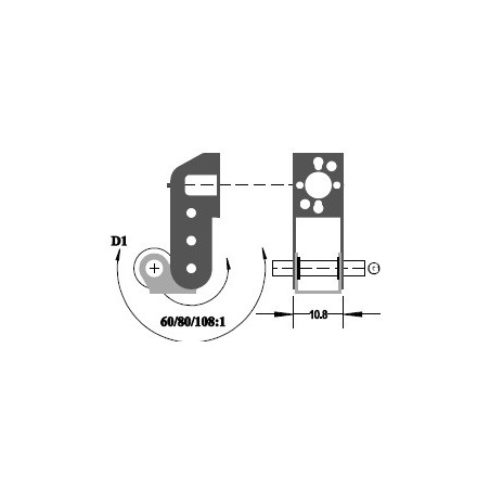 Réducteur à 2 étages de réduction. Réduction 60:1, Axe moteur 1,5 mm, Axe de sortie 1/8"