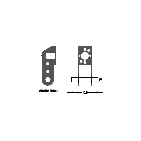 Getriebe 2-stufig. Übersetzung 108:1, Achse Motor 2,0 mm, Achse Ausgange 1/8"