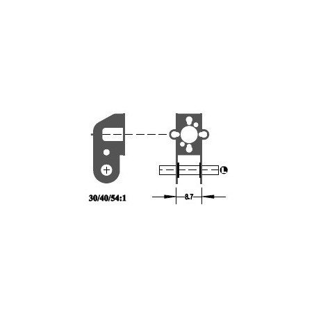 Réducteur à 2 étages de réduction. Réduction 54:1, Axe moteur 1,5 mm, Axe de sortie 1/8"