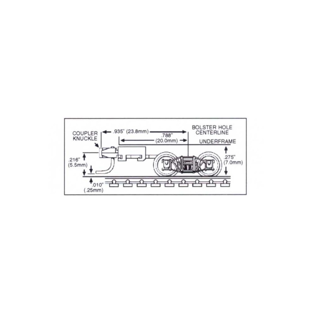 Paire de bogies Microtrains archbar avec coupleur USA long