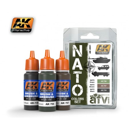 AK4001 AFV NATO Colors Set (Acrylic Paint Set)