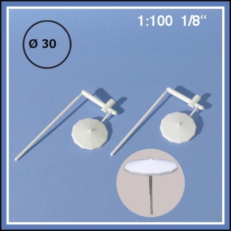 Parasols blancs 1:100. Diamètre 30 mm, pack de 2