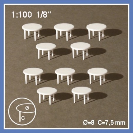 10 tables rondes à 4 pieds - échelle 1:100