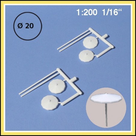 Parasols blancs 1:200. Diamètre 20 mm, pack de 4