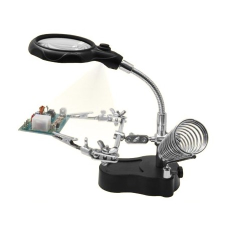 Loupe avec bras articulé, lampe LED et support pour fer à souder