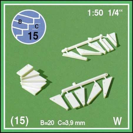 15 marches pour escalier 90° à gauche 20mm échelle 1:50